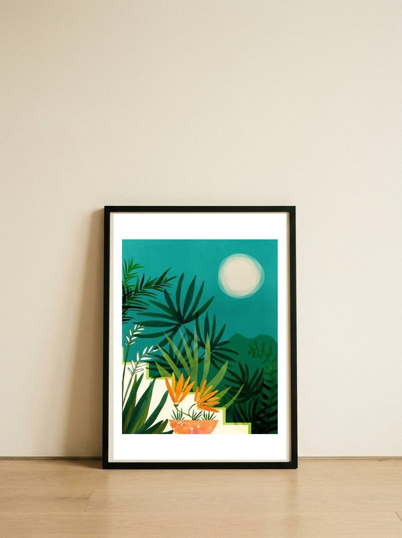 Tropical Moonlight — framed, leaning against the wall