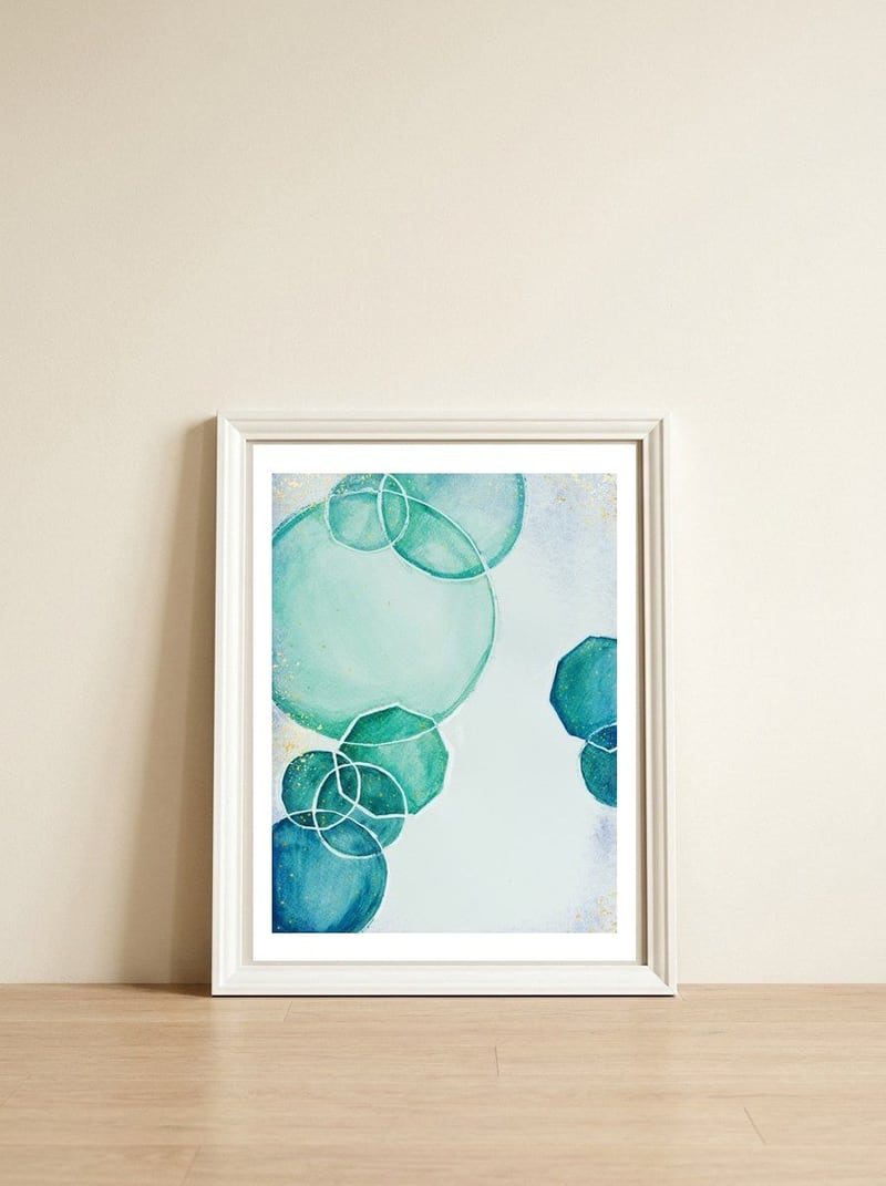 Bubbles — framed, leaning against the wall
