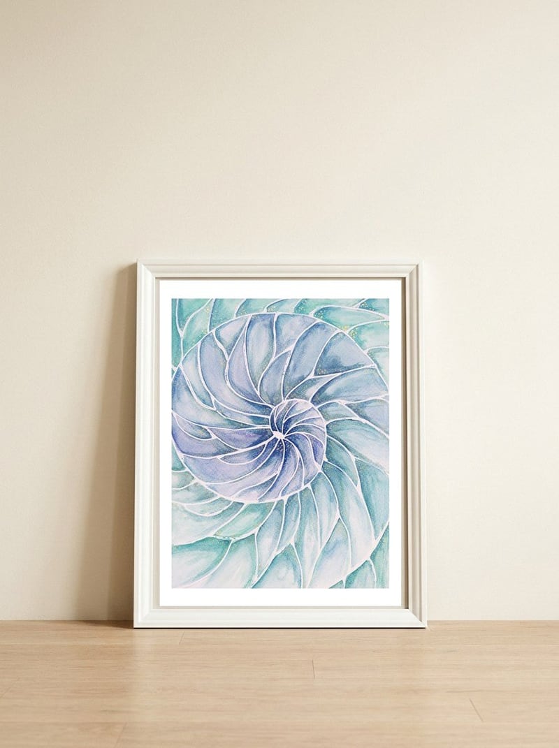 The inside of a shell — framed, leaning against the wall