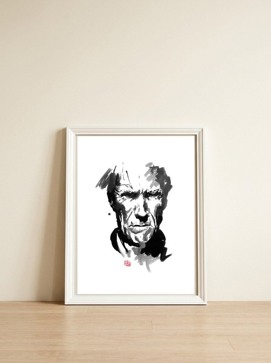 Clint estawood — framed, leaning against the wall