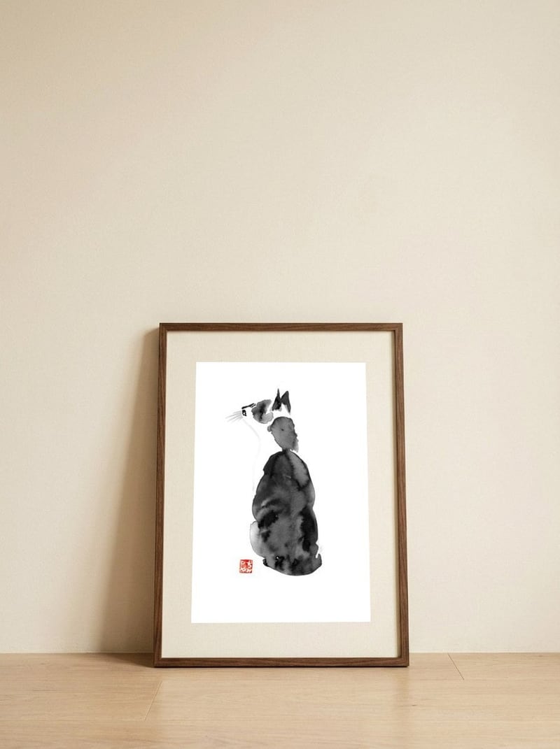 Returned Cat — framed, leaning against the wall