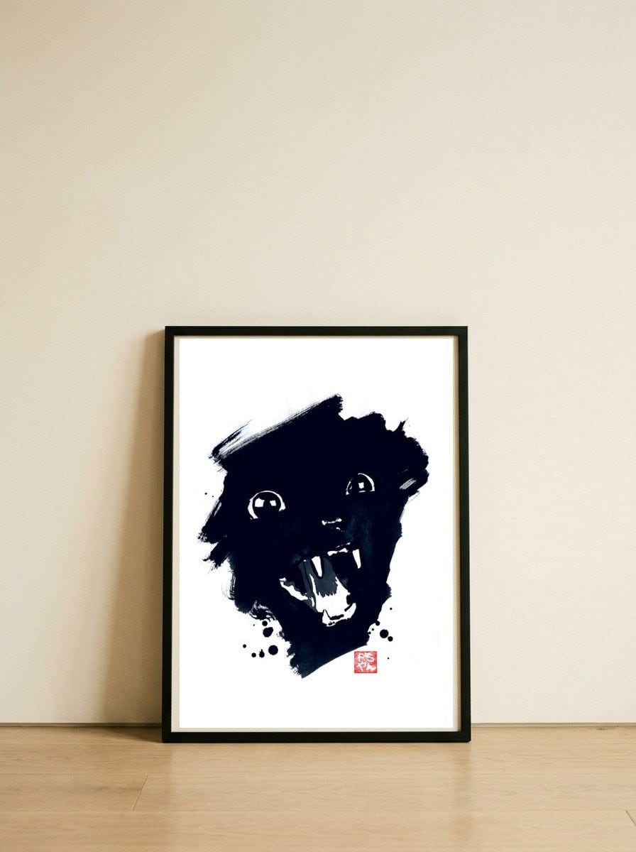 Scream Cat — framed, leaning against the wall