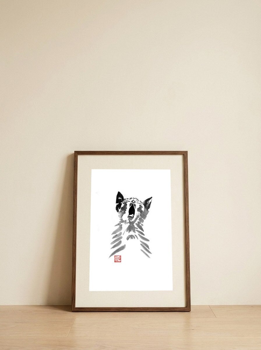Yawning Cat — framed, leaning against the wall