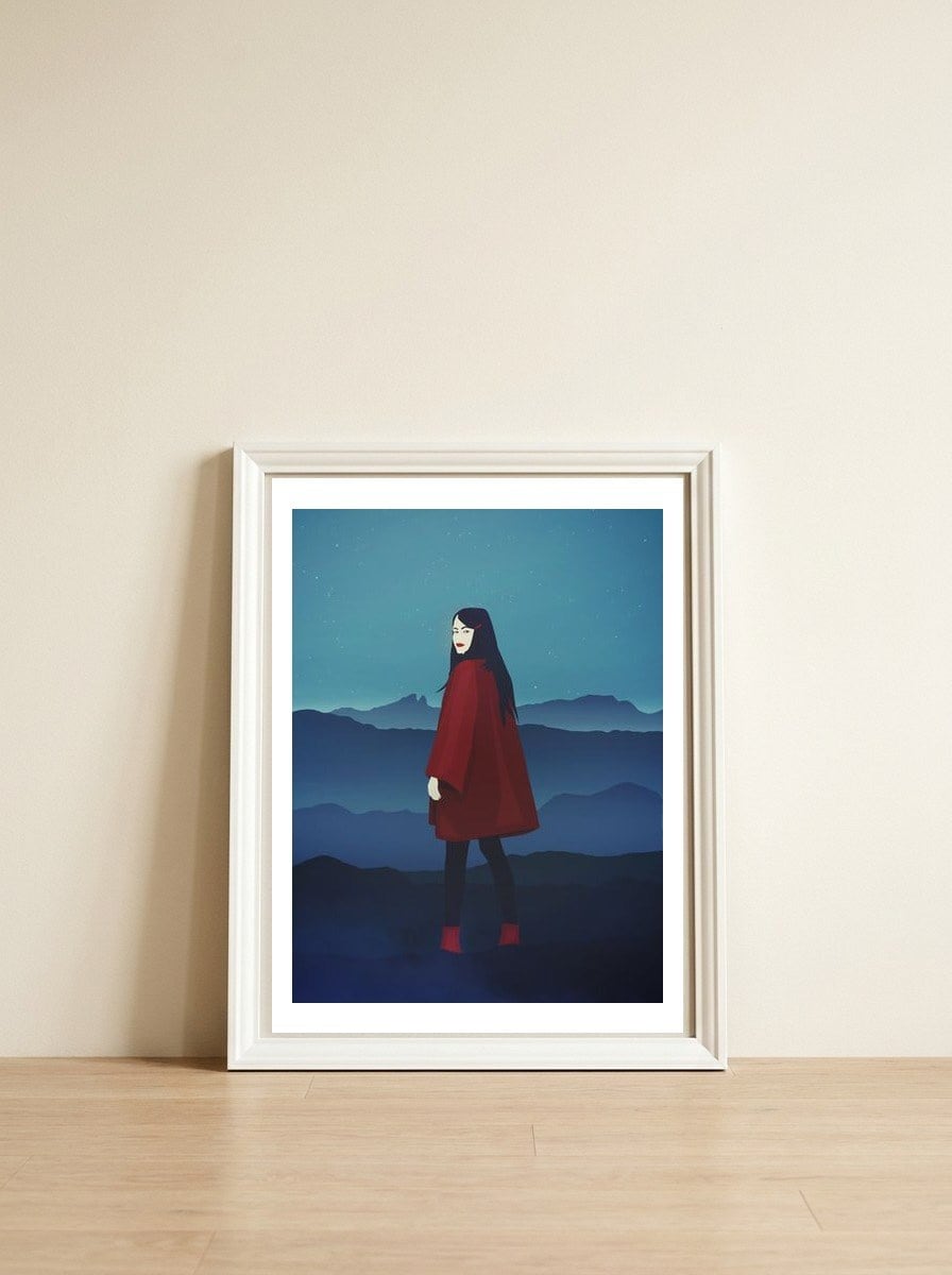 The Red Coat — framed, leaning against the wall