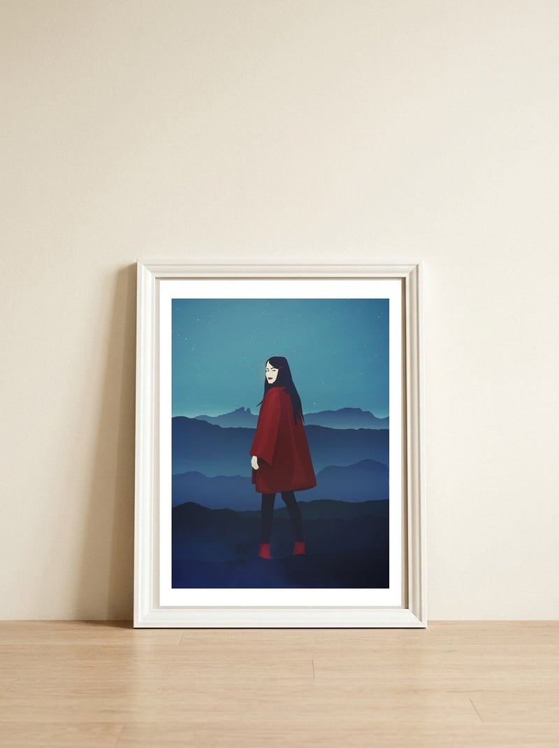 The Red Coat — framed, leaning against the wall