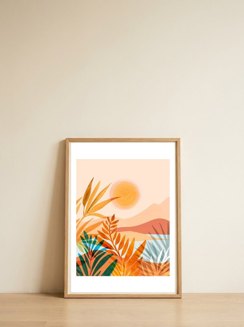 Golden Greek Garden — framed, leaning against the wall