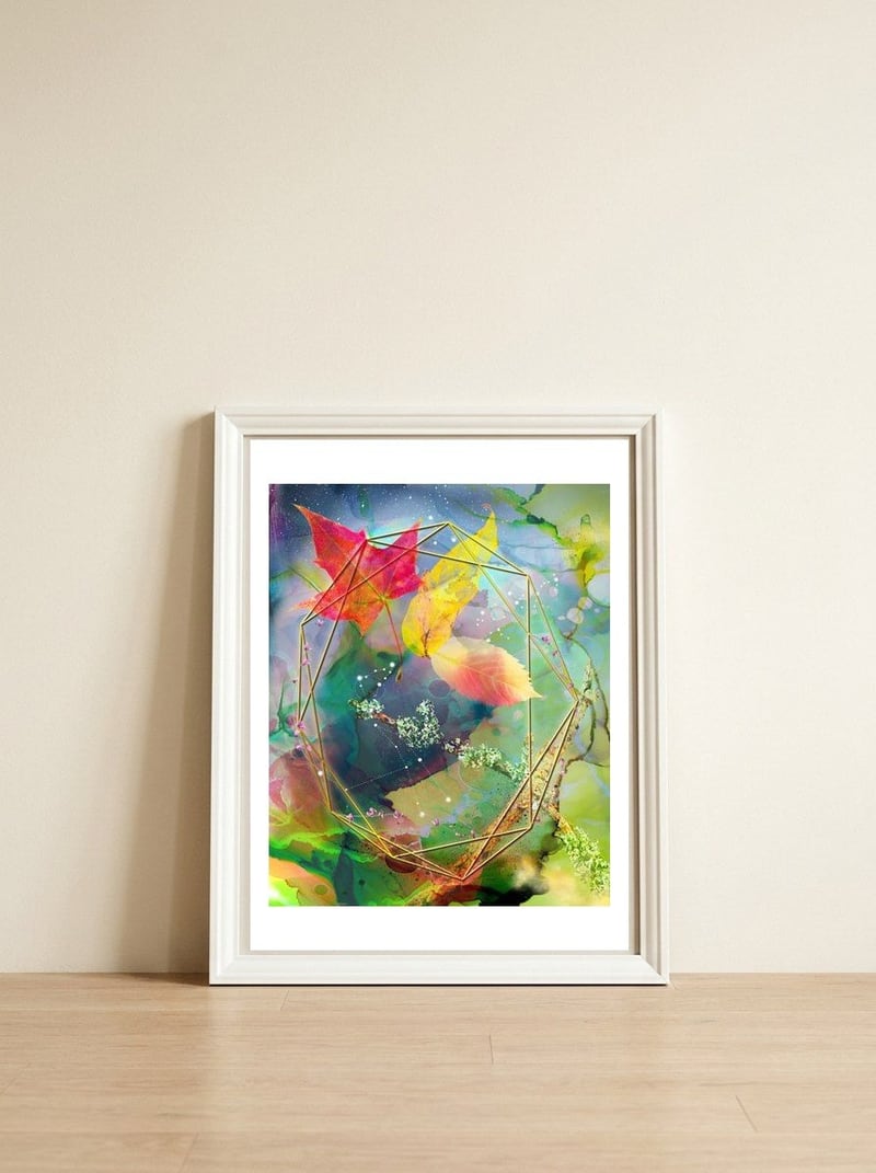 Cosmic Autumn — framed, leaning against the wall