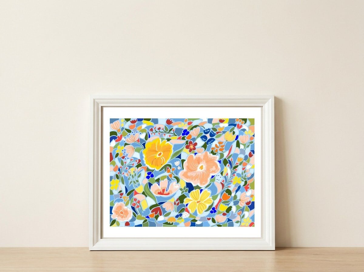 Summery Floral — framed, leaning against the wall