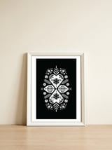Scandinavian Folk Pattern Monochrome 01  — framed, leaning against the wall thumbnail