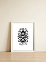 Scandinavian Folk Pattern Monochrome — framed, leaning against the wall thumbnail