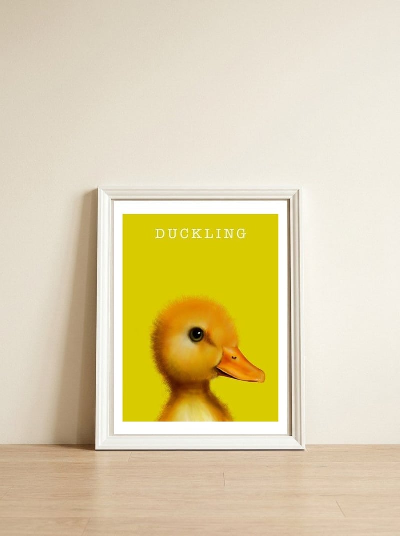 Duckling — framed, leaning against the wall
