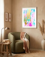 Meraki, Abstract Gold Painting, Colorful Graphic Design, Golden Pink Blue Eclectic Luxe Illustration framed in a tender room thumbnail