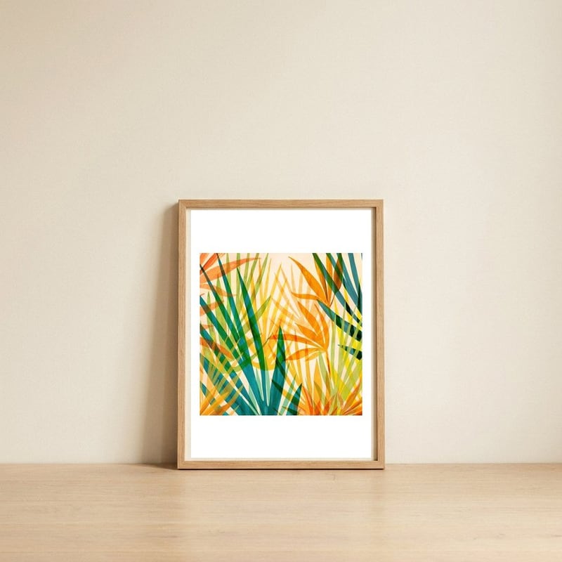 Golden Tropics — framed, leaning against the wall