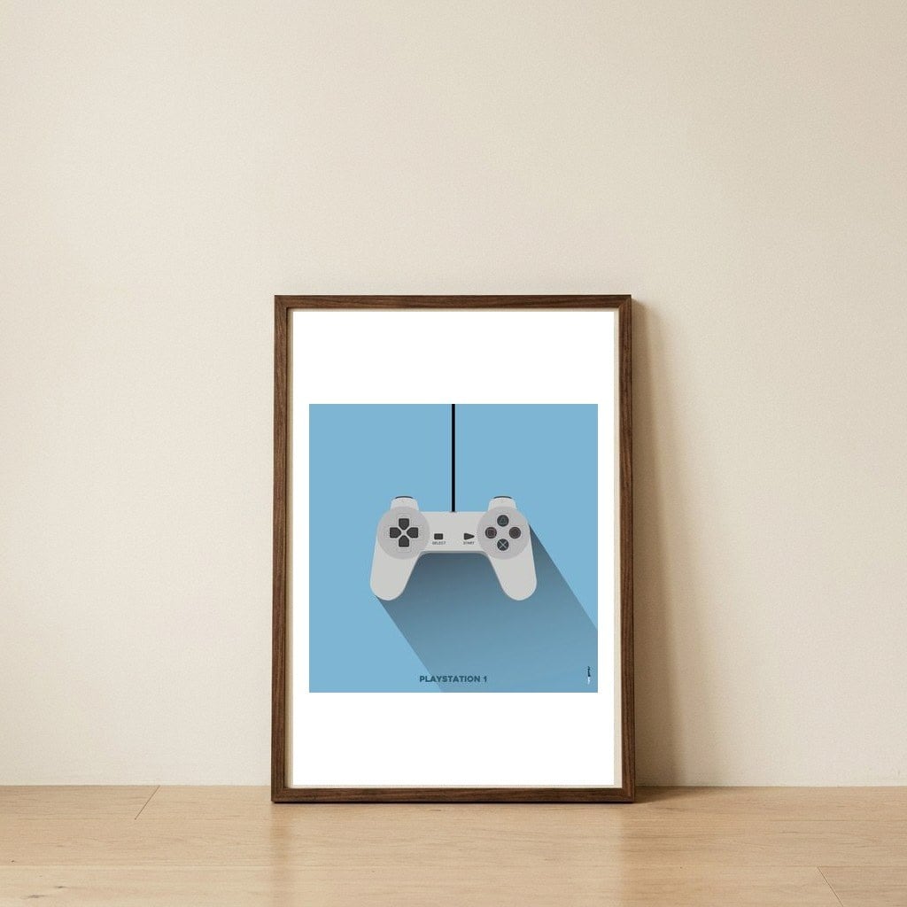 Joystick Videogames Playstation 1 — framed, leaning against the wall