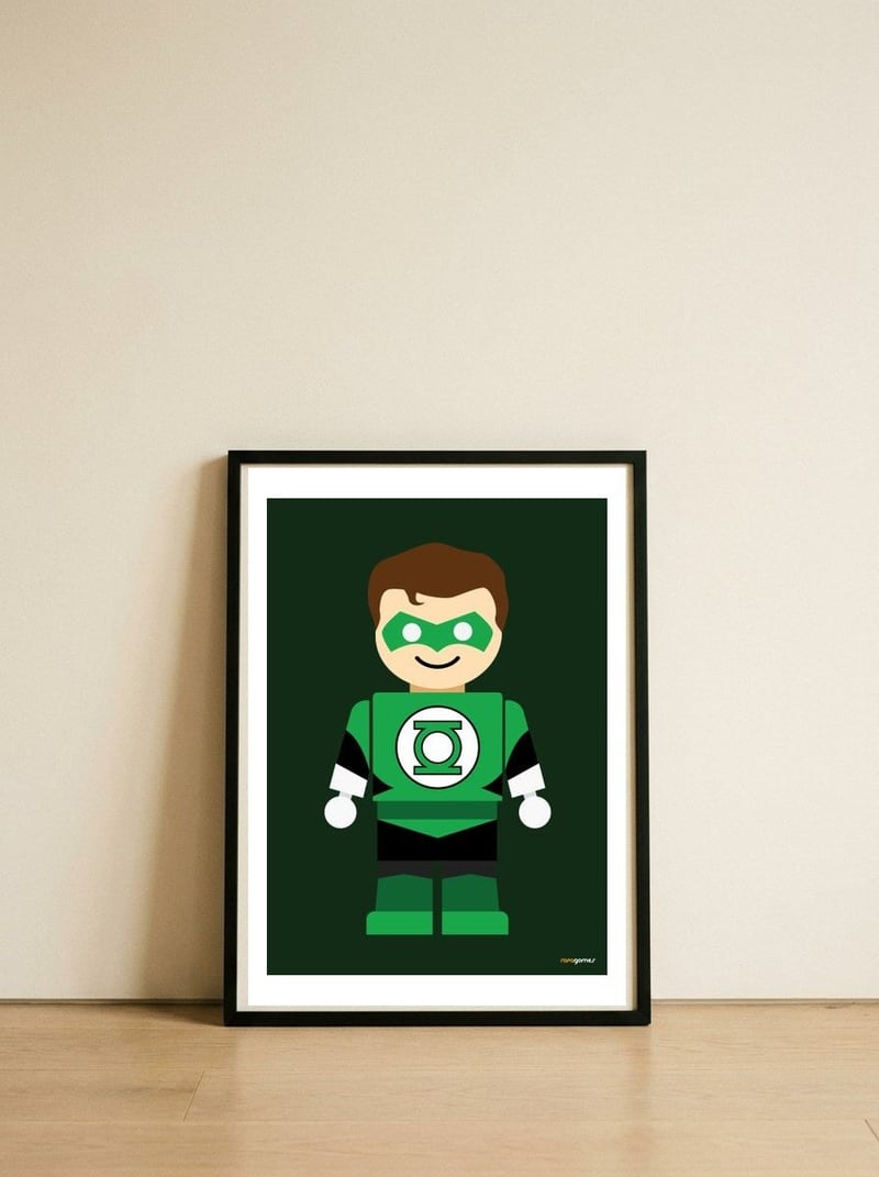 Green Lantern Toy — framed, leaning against the wall