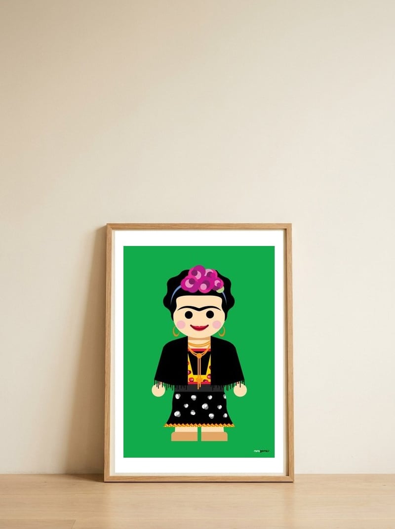 Frida Toy — framed, leaning against the wall