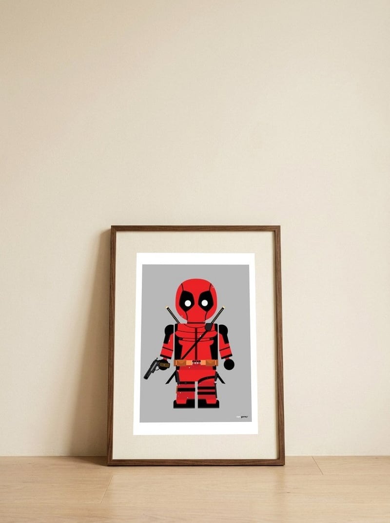 DeadPool Toy — framed, leaning against the wall