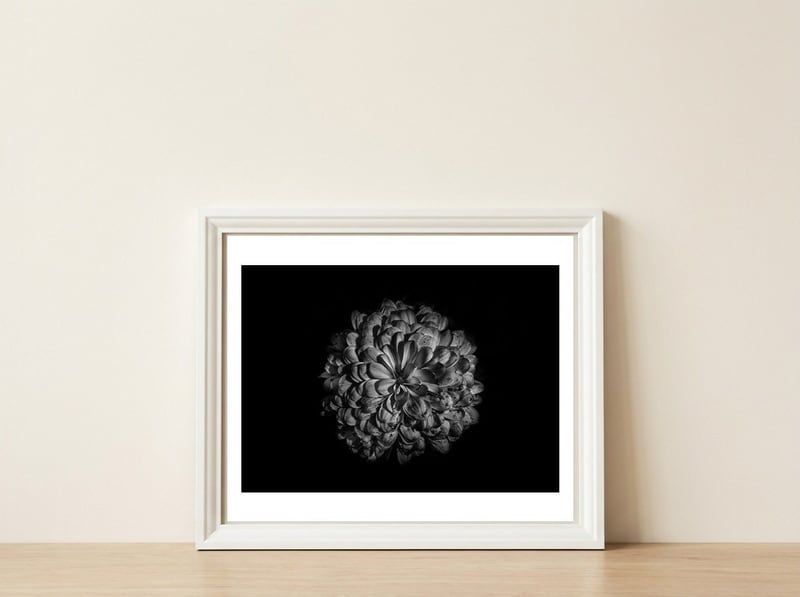 Backyard Flowers In Black And White 48 — framed, leaning against the wall