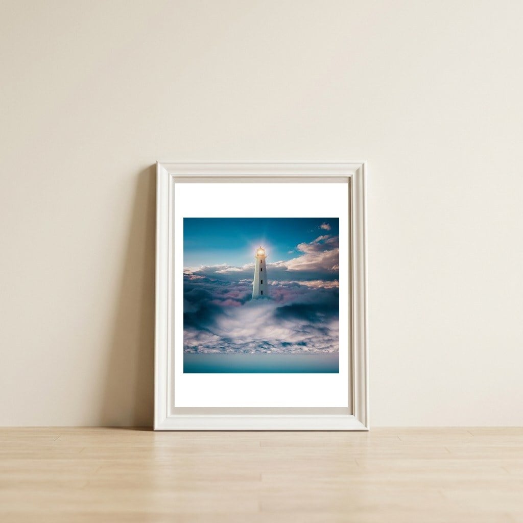 Light Skyer — framed, leaning against the wall