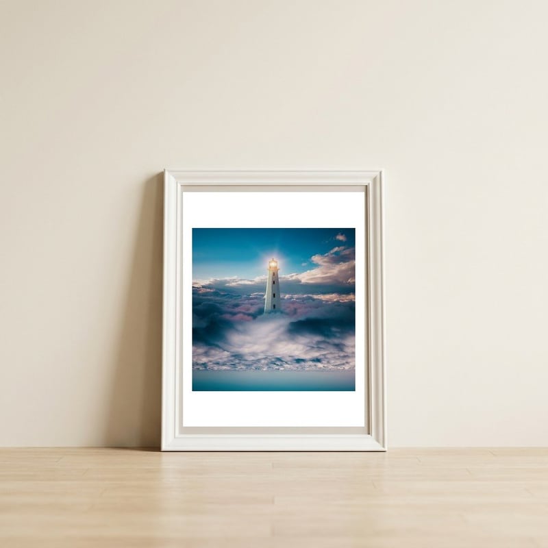 Light Skyer — framed, leaning against the wall