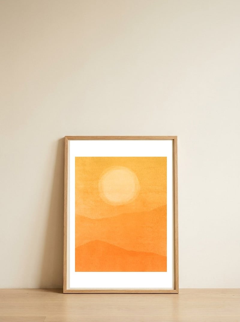 Golden Afternoon Abstract — framed, leaning against the wall