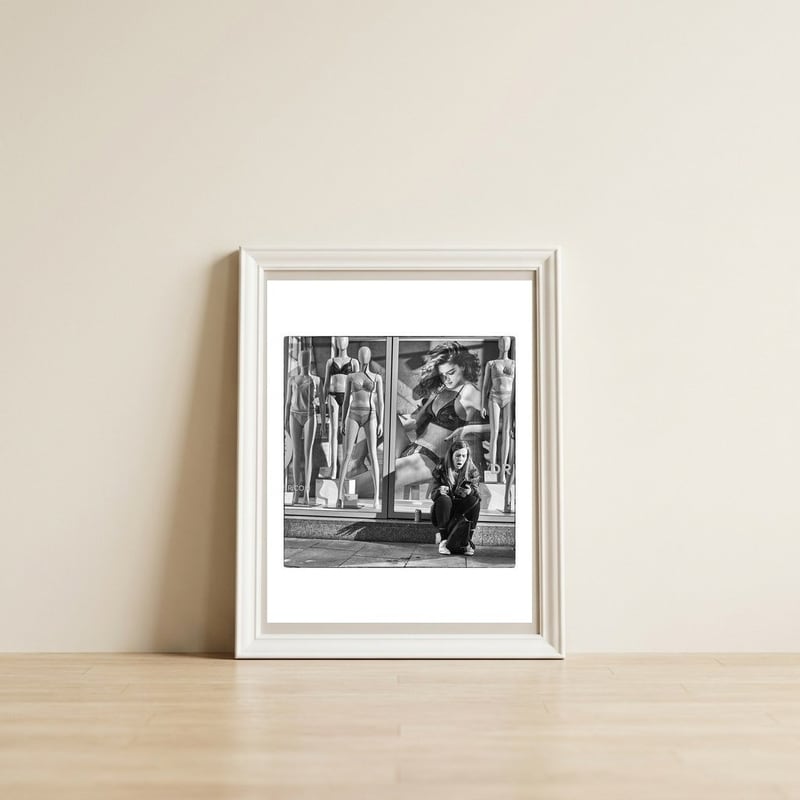 Text reader — framed, leaning against the wall