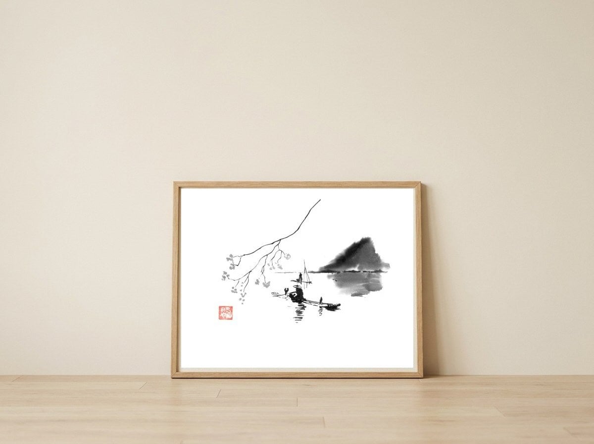 Fishermen on river li — framed, leaning against the wall