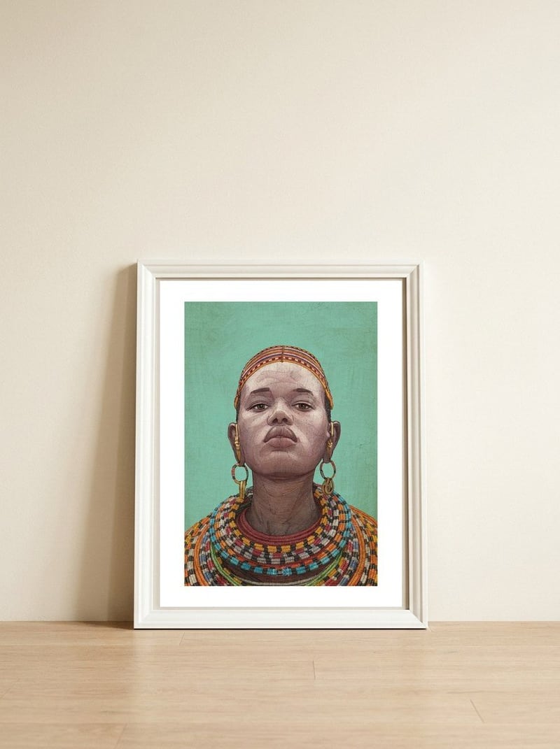 Giraffe Lady — framed, leaning against the wall