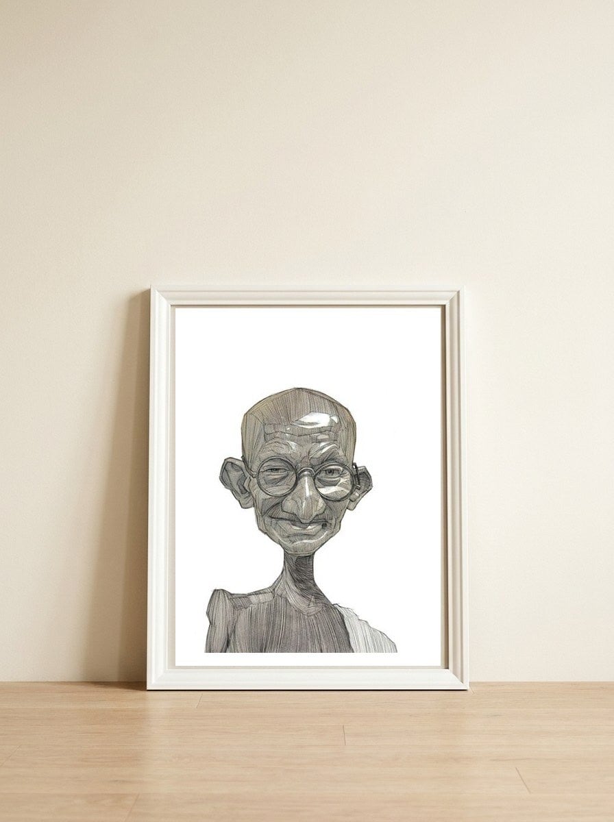 Mahatma Gandhi — framed, leaning against the wall