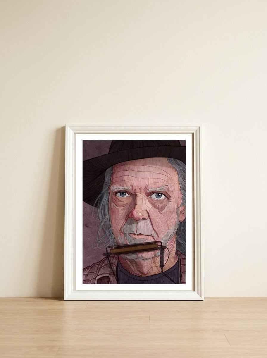 Neil Young Portrait — framed, leaning against the wall