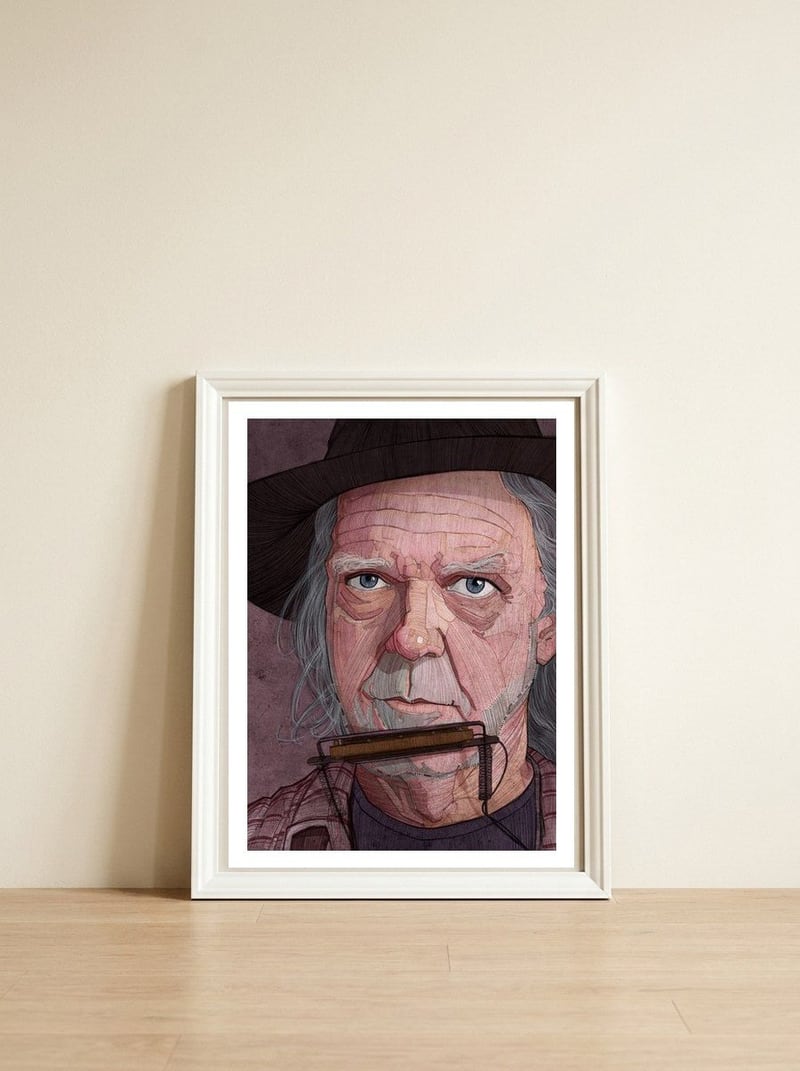 Neil Young Portrait — framed, leaning against the wall