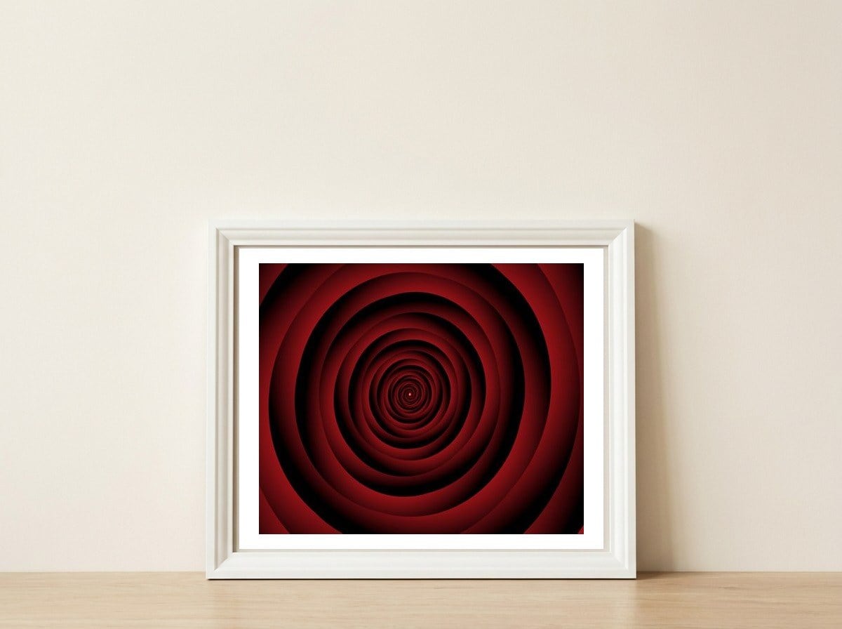 Abstract Concentric Spiral Circles — framed, leaning against the wall