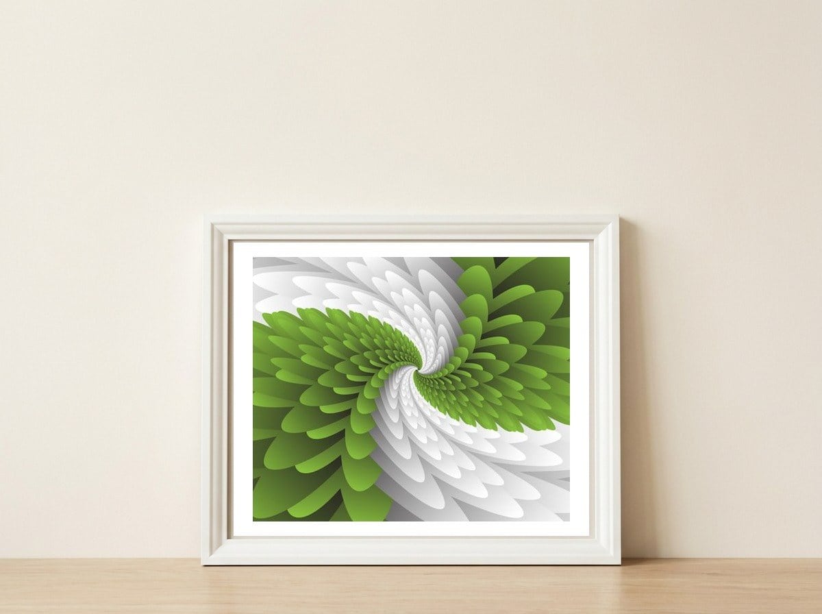 Green Majestic Wings — framed, leaning against the wall