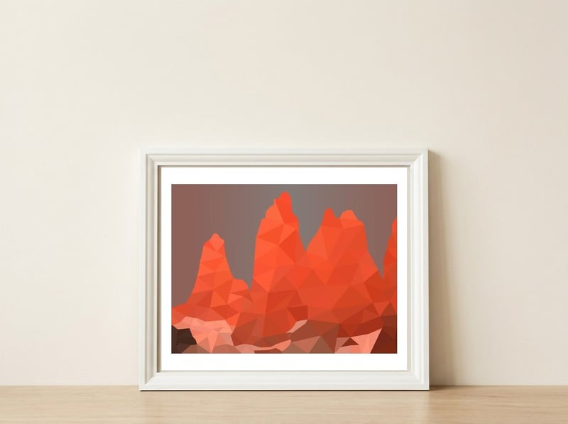 Torres Del Paine National Park Low Poly Art — framed, leaning against the wall