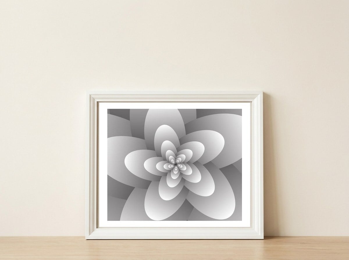3d Abstract Floral Spiral — framed, leaning against the wall