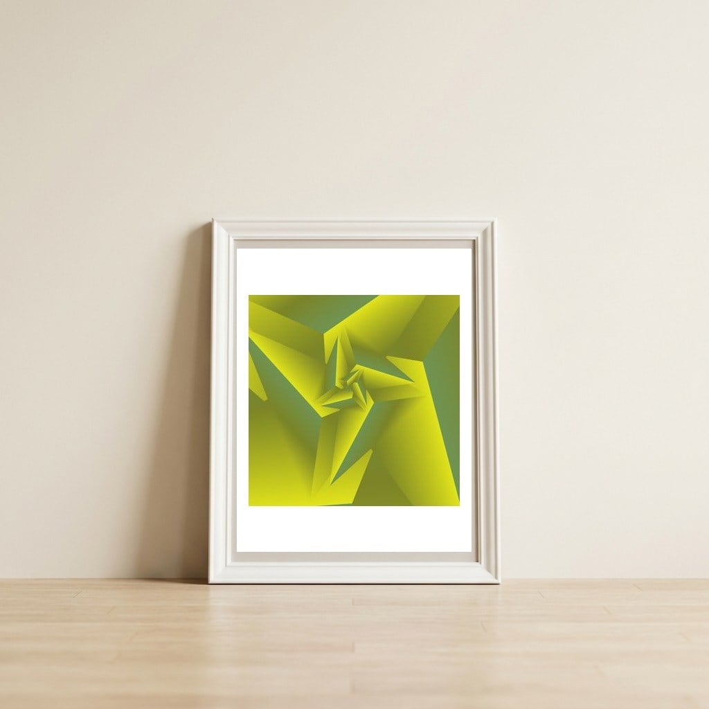 3D Traingle Pattern — framed, leaning against the wall