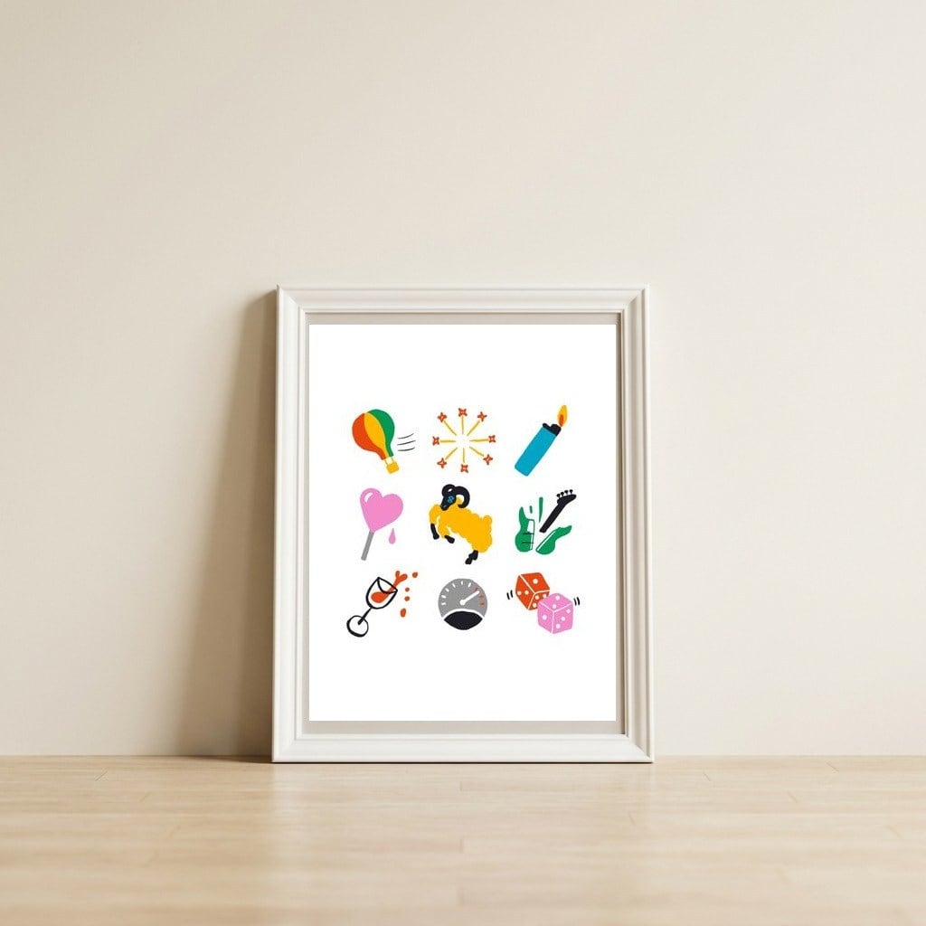 Aries Emoji — framed, leaning against the wall