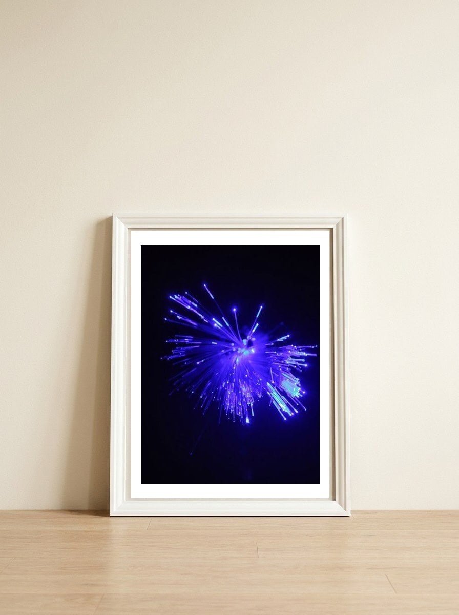Blue Sparkle — framed, leaning against the wall