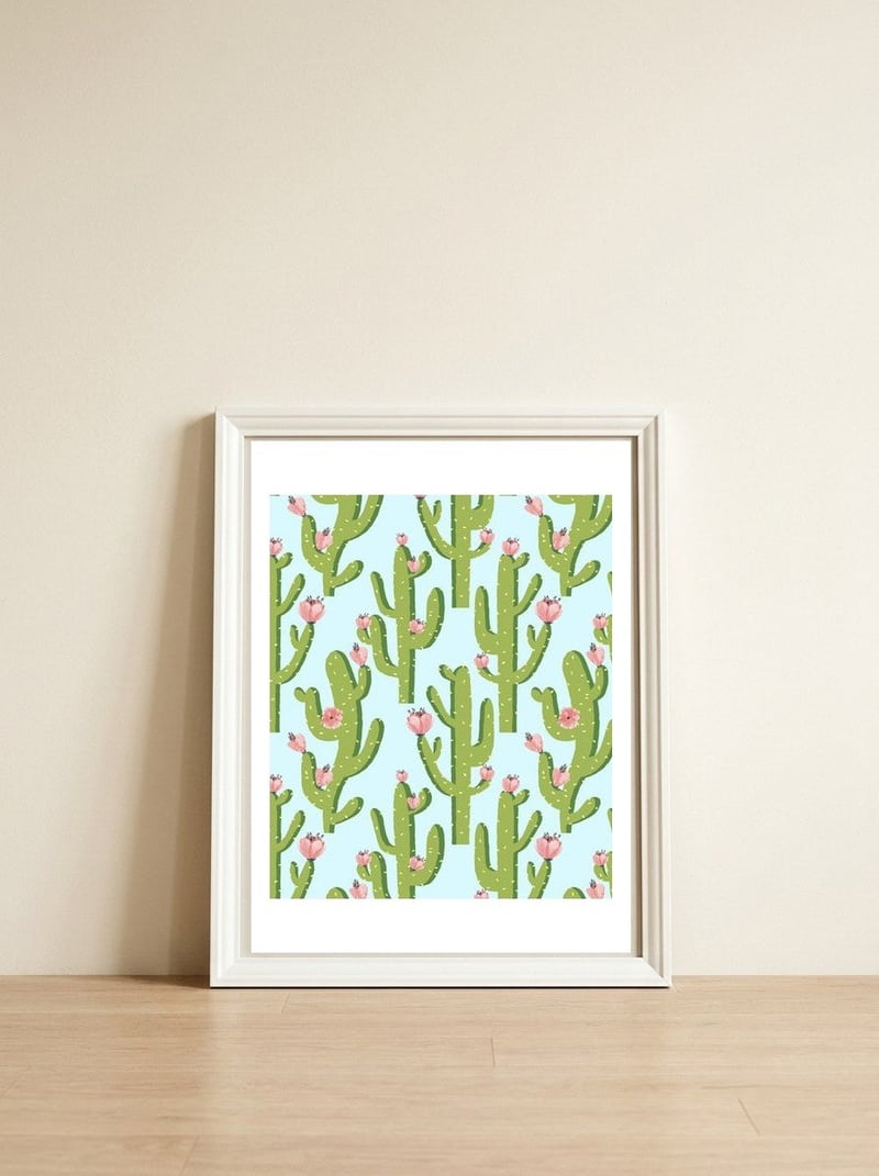 Summer Cactus — framed, leaning against the wall