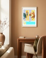 How To Vacay With Your Tiger, Human Animal Connection Illustration, Tropical Travel Morocco Painting framed in a focused room thumbnail