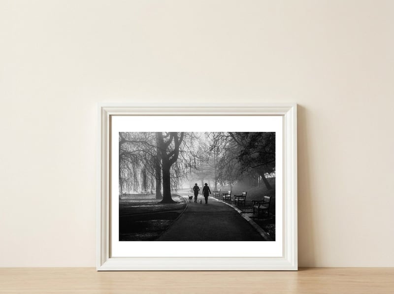 Misty Morning — framed, leaning against the wall