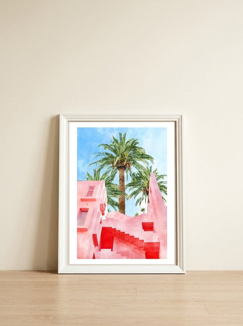 Pink Tropical — framed, leaning against the wall