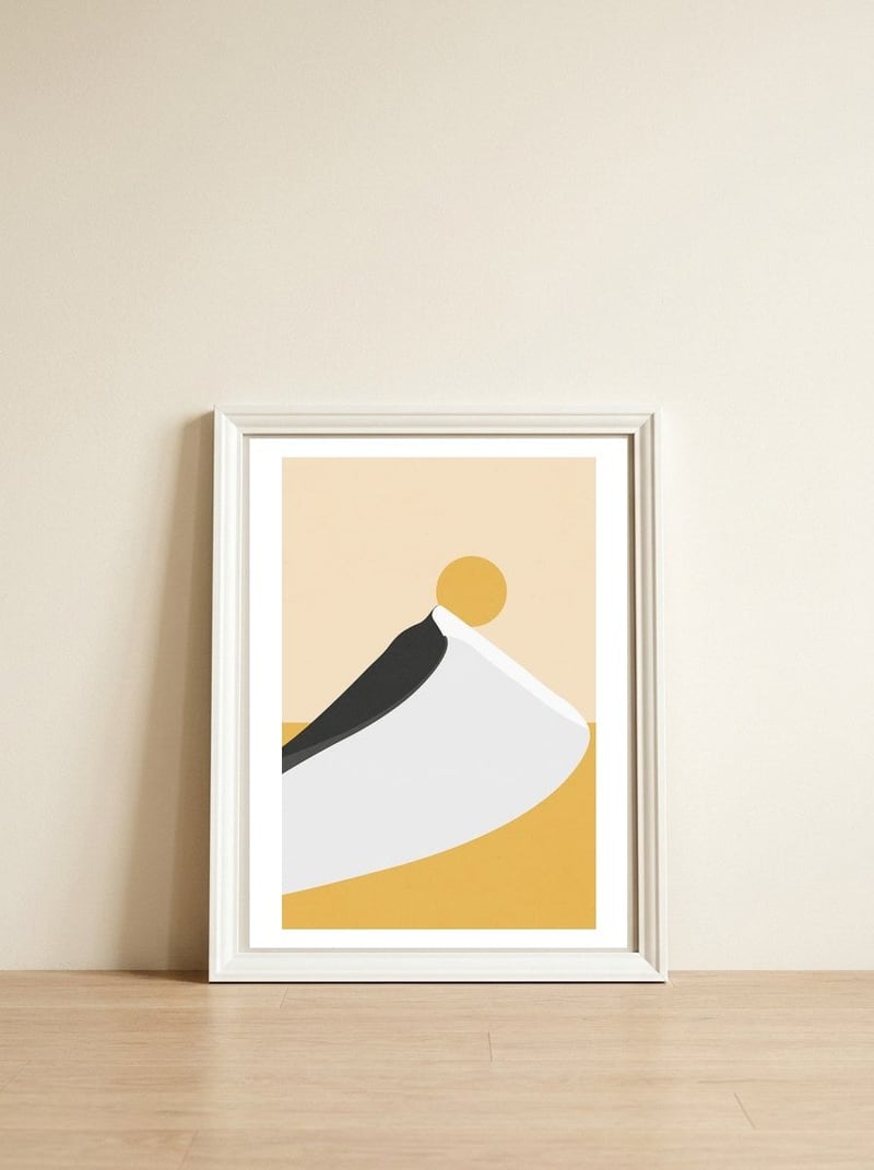 Abstract Dune - Golden Desert — framed, leaning against the wall