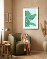 Minimal Rubber Tree Leaves - Greener Eden framed in a tender room thumbnail