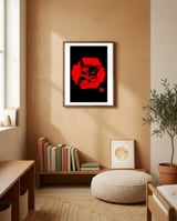 cute cat in red framed in a gentle room thumbnail