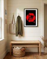 cute cat in red framed in a relaxed room thumbnail