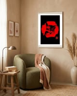 cute cat in red framed in a tender room thumbnail