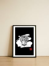 Leopard in white — framed, leaning against the wall thumbnail