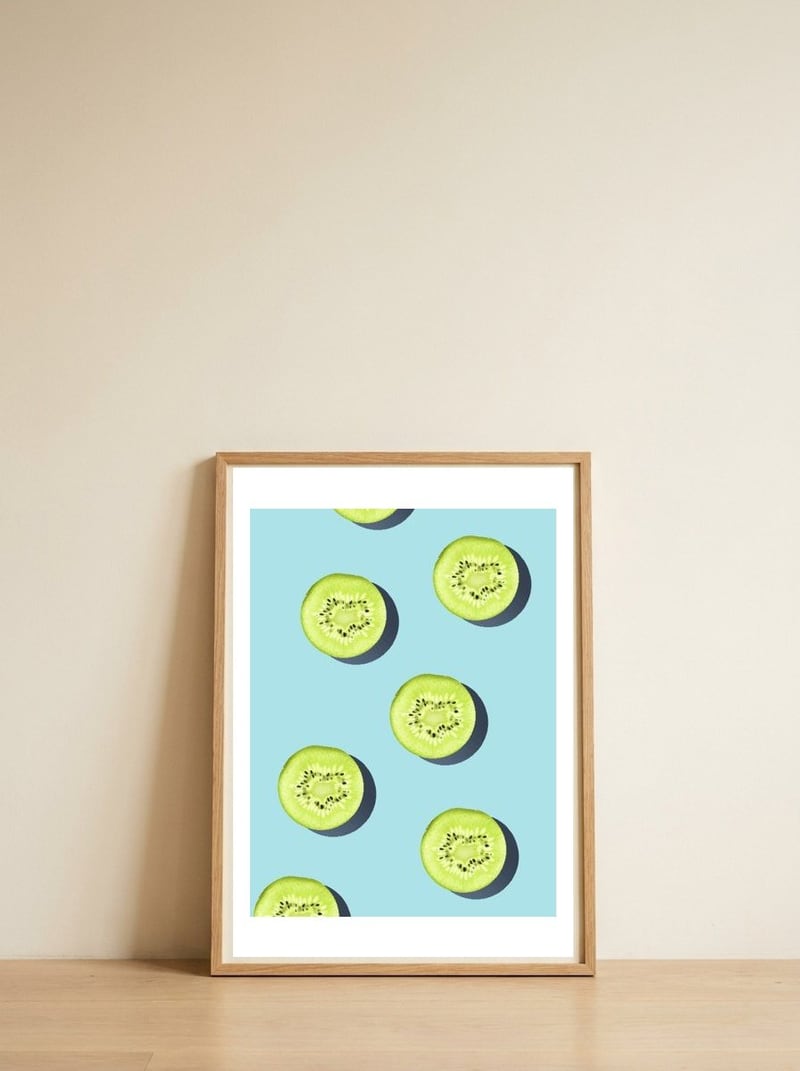 Kiwi Pattern — framed, leaning against the wall