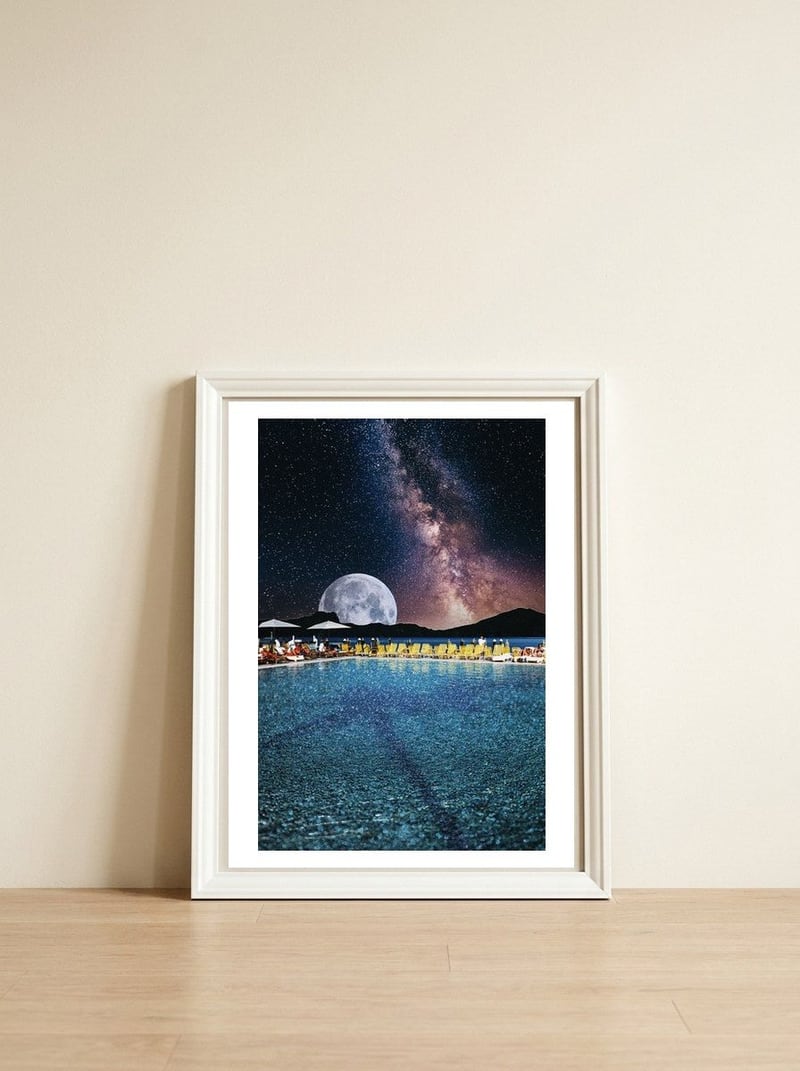 Poolside — framed, leaning against the wall
